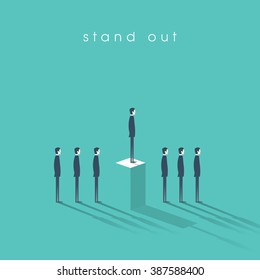 Standing out from the crowd business concept with businessmen in line. Talent or special skills symbol. Eps10 vector illustration.