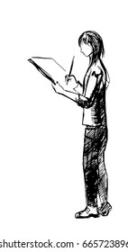 Standing painter, hand drawn vector illustration