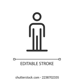 Standing pedestrian pixel perfect linear ui icon. Person waiting to cross road. Navigation. GUI, UX design. Outline isolated user interface element for app and web. Editable stroke. Arial font used