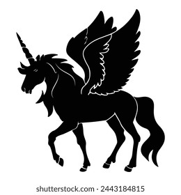 A Standing Pegasus Unicorn silhouette