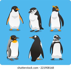 Standing Penguin Set Vector Illustration.