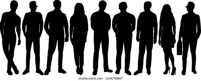 standing people set silhouette, isolated on white background vector