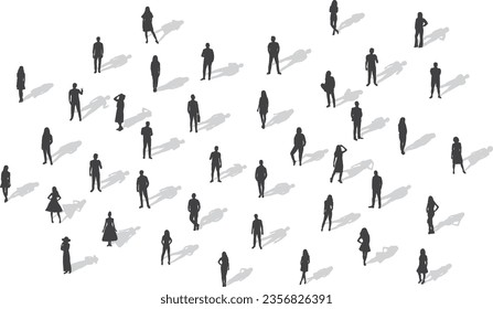 standing people top view silhouette on white background vector