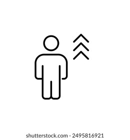 Standing person with arrows pointing up. Motivation and inspiration for positive change and personal growth. Career promotion. Pixel perfect vector icon