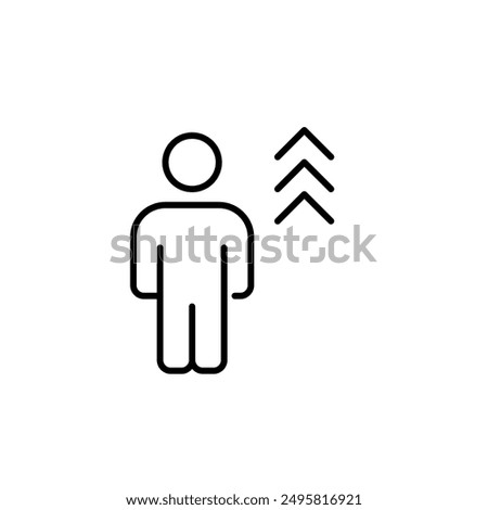 Standing person with arrows pointing up. Motivation and inspiration for positive change and personal growth. Career promotion. Pixel perfect vector icon