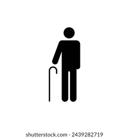 Standing person with cane icon isolated on white background. Public information symbol modern, simple, vector, icon for website design, mobile app, ui. Vector Illustration