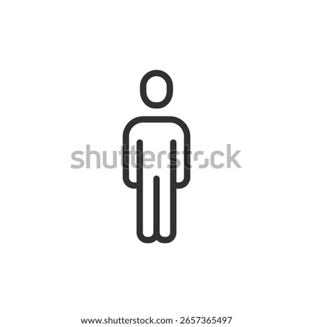 Standing person, linear icon. Generic human figure used for user profile, access, public signage, or demographic representation. Editable stroke.