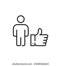 Standing person and thumbs up. Job applicant approval. Success in career. Pixel perfect vector icon