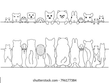 standing pet animals front and back border set