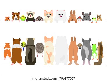 standing pet animals front and back border set