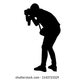 Standing photographer silhouette on white background, vector illustration