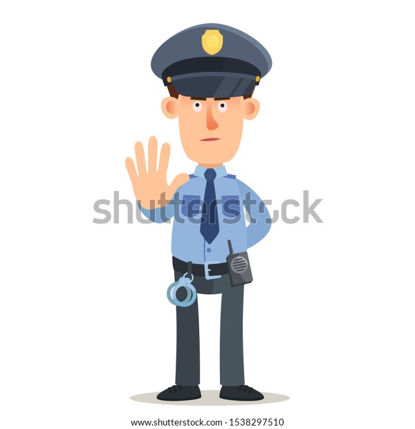 Standing Policeman Security Guard Show Outstretched Stock Vector ...