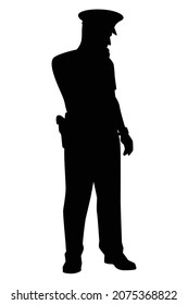 Stehender Polizist Silhouette Vektor auf weißem Hintergrund, Polizist in der Öffentlichkeit.