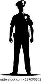 Standing Policeman Silhouette Vector On White Background EPS