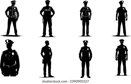 Standing Policeman Silhouette Vector On White Background EPS