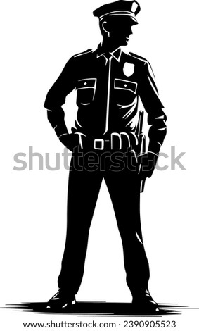 Standing Policeman Silhouette Vector On White Background EPS