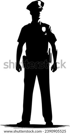 Standing Policeman Silhouette Vector On White Background EPS