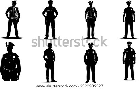 Standing Policeman Silhouette Vector On White Background EPS