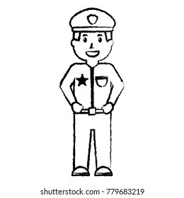 standing policeman smiling uniform and cap