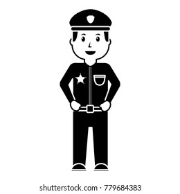 standing policeman smiling uniform and cap