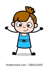 Standing Pose - Cute Girl Cartoon Character Vector Illustration