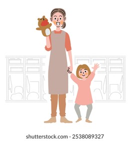 Standing pose of a girl and a female childcare worker