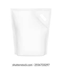 Standing pouch bag with handle mockup for cat litter. Front view. Vector illustration isolated on white background. Ready for use in presentation, promo. EPS10.