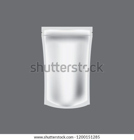 Standing Pouch Bag Packaging Blank Foil With Zipper. Illustration Isolated On White Background. Mock Up Vector.eps