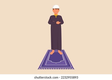 Standing prayer movement with arms crossed. Prayer movement concept. Flat vector illustrations isolated.