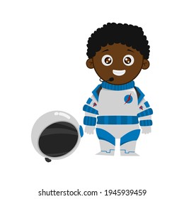 STANDING PROUD EXPRESSION astronaut KID BLACK BOY NOT USE HELMET VECTOR digital design graphic 2d HD illustration