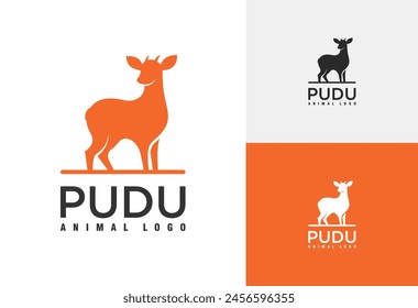 standing pudu or deer animal silhouette logo