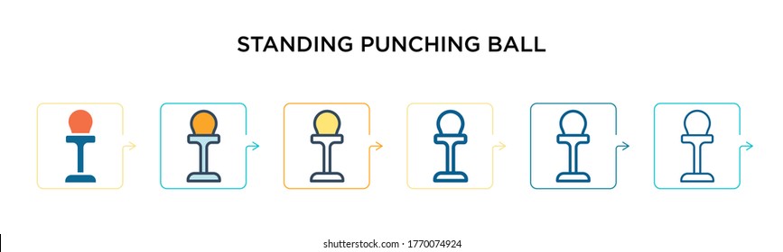 Standing punching ball vector icon in 6 different modern styles. Black, two colored standing punching ball icons designed in filled, outline, line and stroke style. Vector illustration can be used