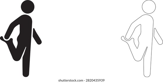 Standing quad stretch vector icon filled and outline, leg cooldown and thigh flexibility symbol.
