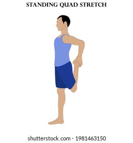 Standing quad stretch yoga workout. Man doing yoga illustration on the white background. Vector illustration