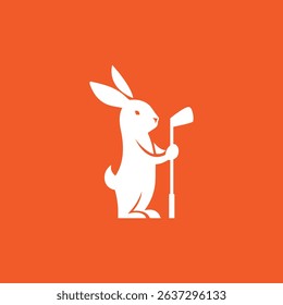 standing rabbit hold golf stick logo design