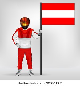 standing racer holding Austrian flag vector illustration