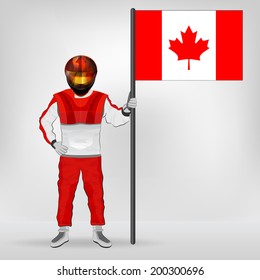 standing racer holding Canadian flag vector illustration