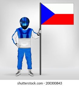 standing racer holding Czech flag vector illustration