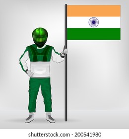 standing racer holding Indian flag vector illustration