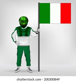 standing racer holding Italian flag vector illustration