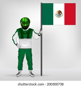 standing racer holding Mexican flag vector illustration