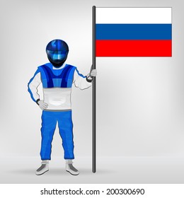 standing racer holding Russian flag vector illustration