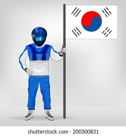 standing racer holding South Korean flag vector illustration