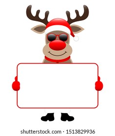 Standing Reindeer Sunglasses Holding Horizontal White Label