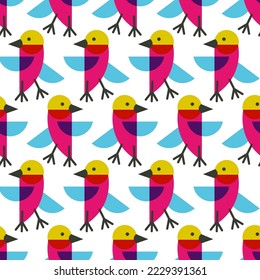 Standing Retro Bird Fun Vector Seamless Pattern