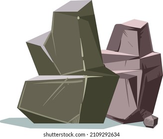 Standing rocks. Cartoon 3d stones. Rough mineral