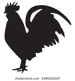 Standing rooster silhouette isolated on transparent background. Vector illustration.