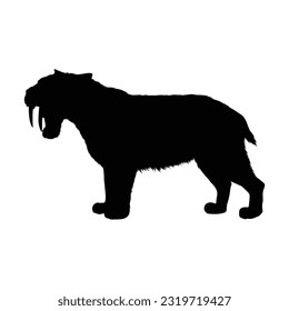 Standing Sabre Toothed Silhouette. Good To Use For Element Print Book, Animal Book and Animal Content