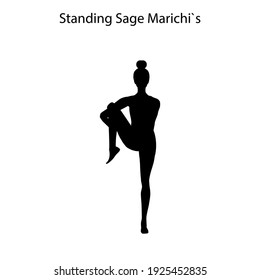 Standing sage Marichis pose yoga workout silhouette