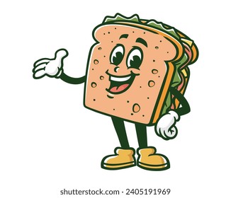 standing Sandwich cartoon mascot illustration character vector clip art